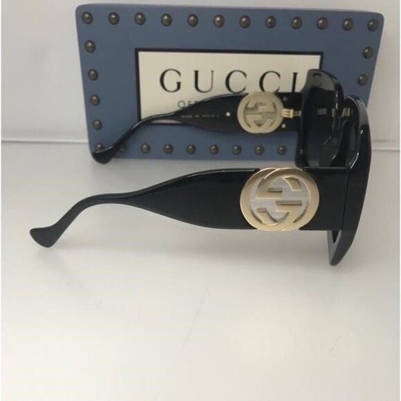 New - 💯- GUCCI GG1022 006 54 23 Oversize Black Sunglasses - Picture 5 of 10